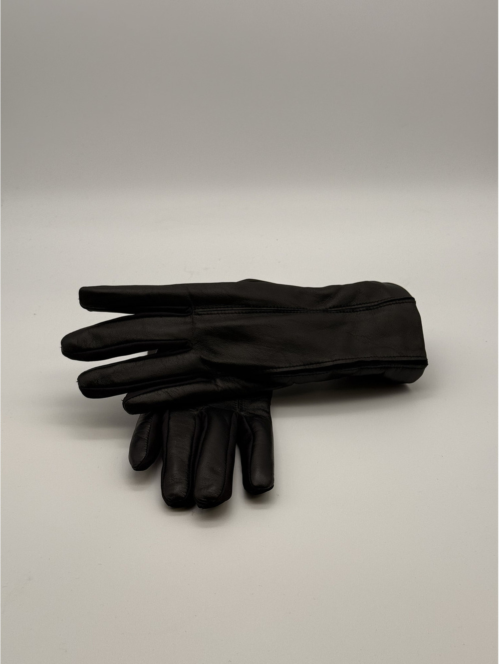 Black Genuine Leather Gloves with Antimicrobial Fabric